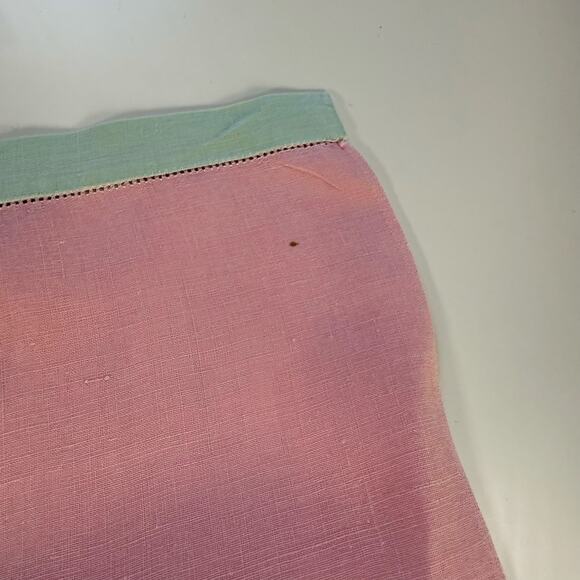 VTG Linen Handmade Pink & Green Floral Embroidery Tea Towel Shabby Chic READ - Picture 7 of 7